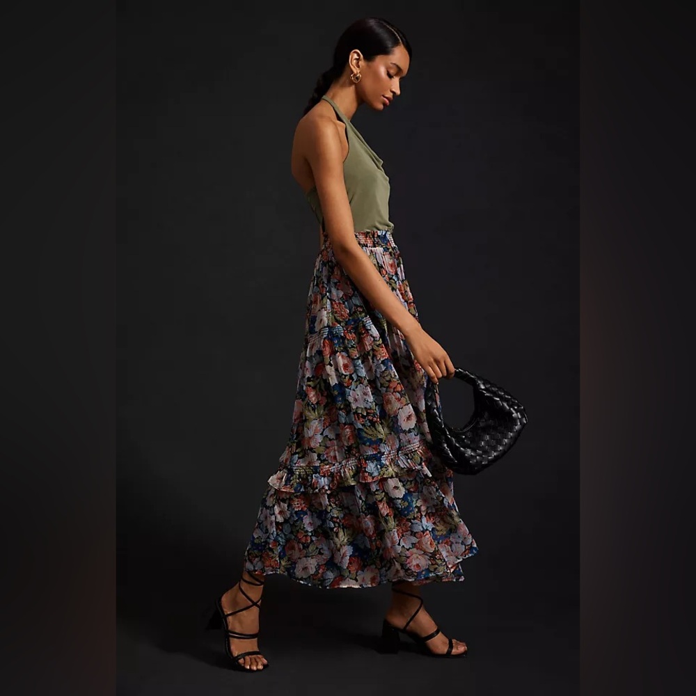 Anthropologie | Floral Tiered Maxi Skirt Peasant, Large